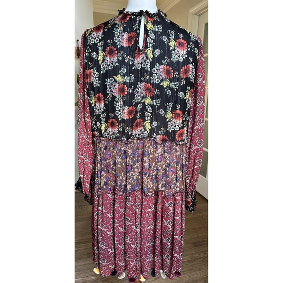 ZARA Woman Patchwork Floral Midi Dress Tassel Hem Boho L EUR L MX 30 - Picture 6 of 8
